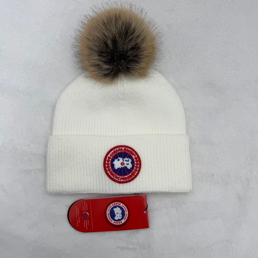Canada Goose White Knit Beanie